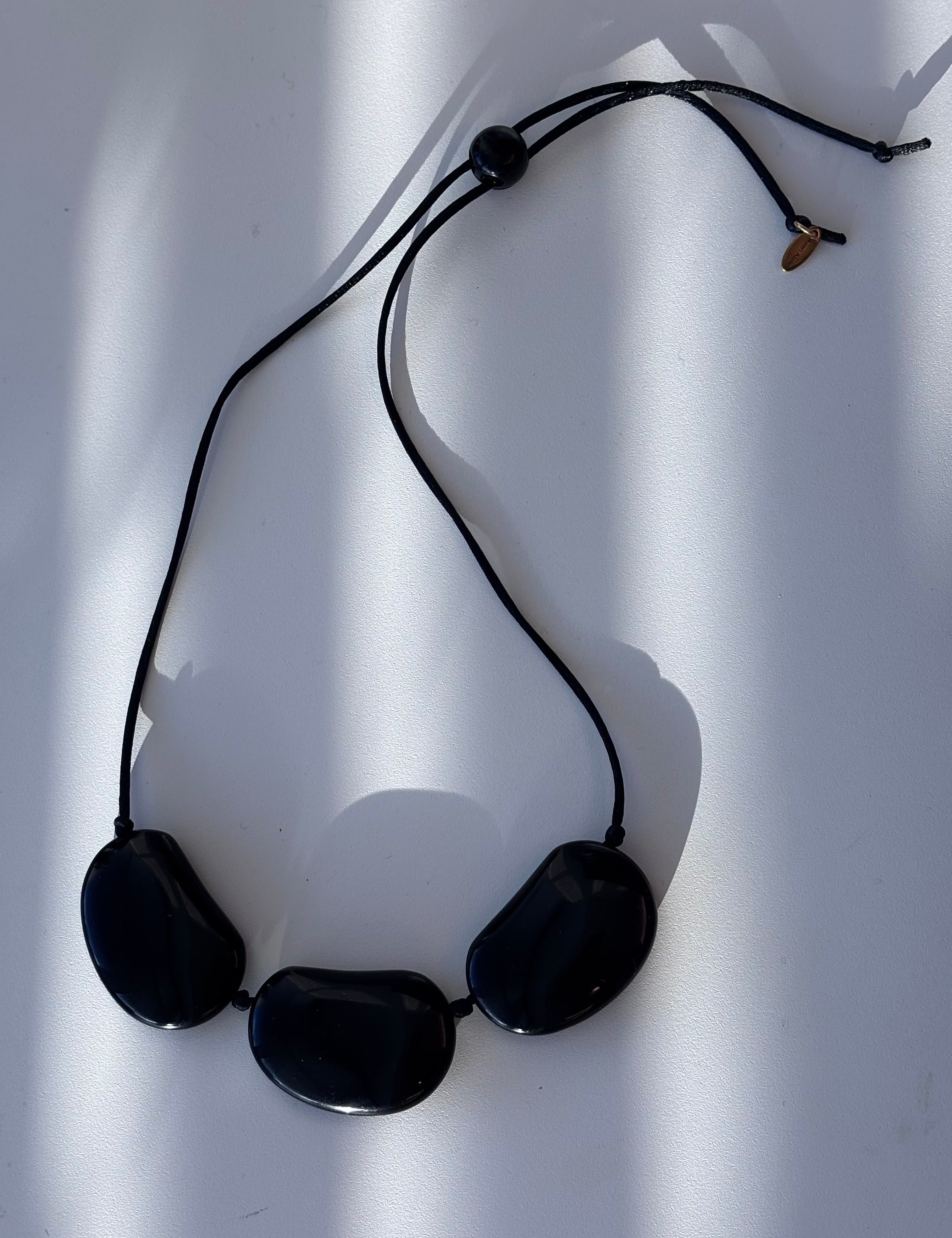 Three Beans Design Necklace in Black Onyx