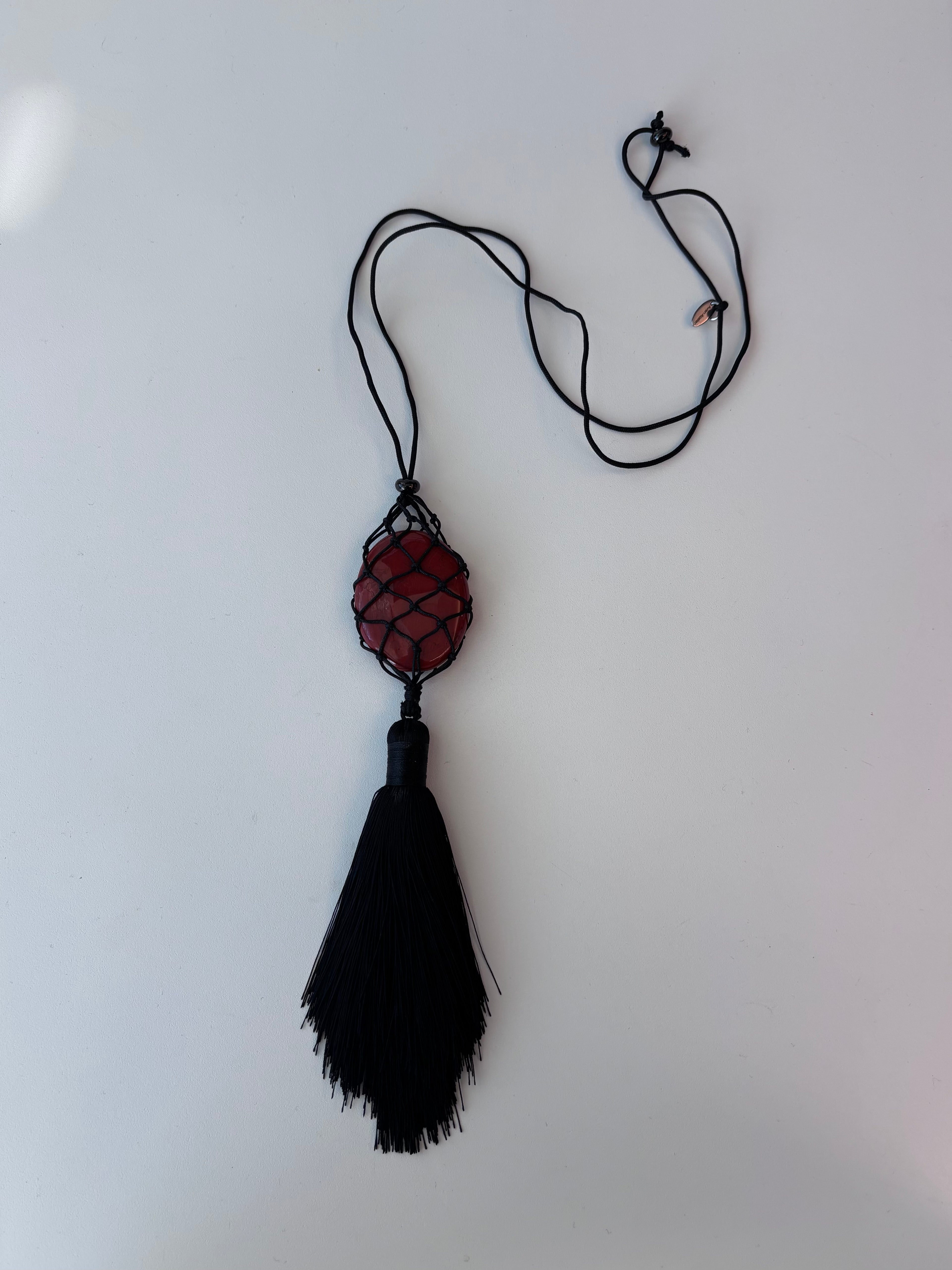 Bean Design Tassel Necklace of Natural Stone
