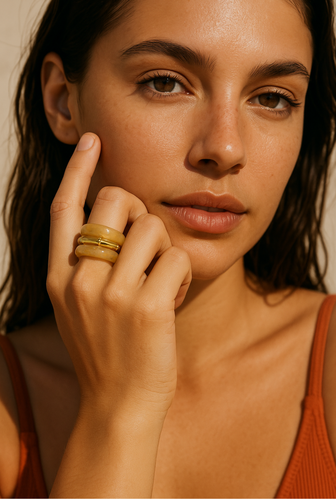 Stone Trilogy Stack Yellow Jade Ring Set Of 3 Rings