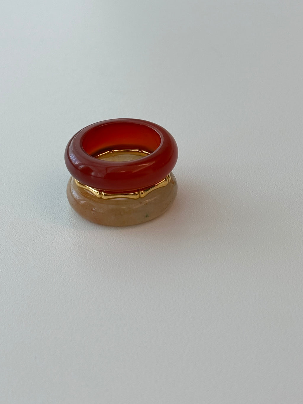 Stone Trilogy Stack Yellow Jade And Red Agate Ring Set Of 3 Rings