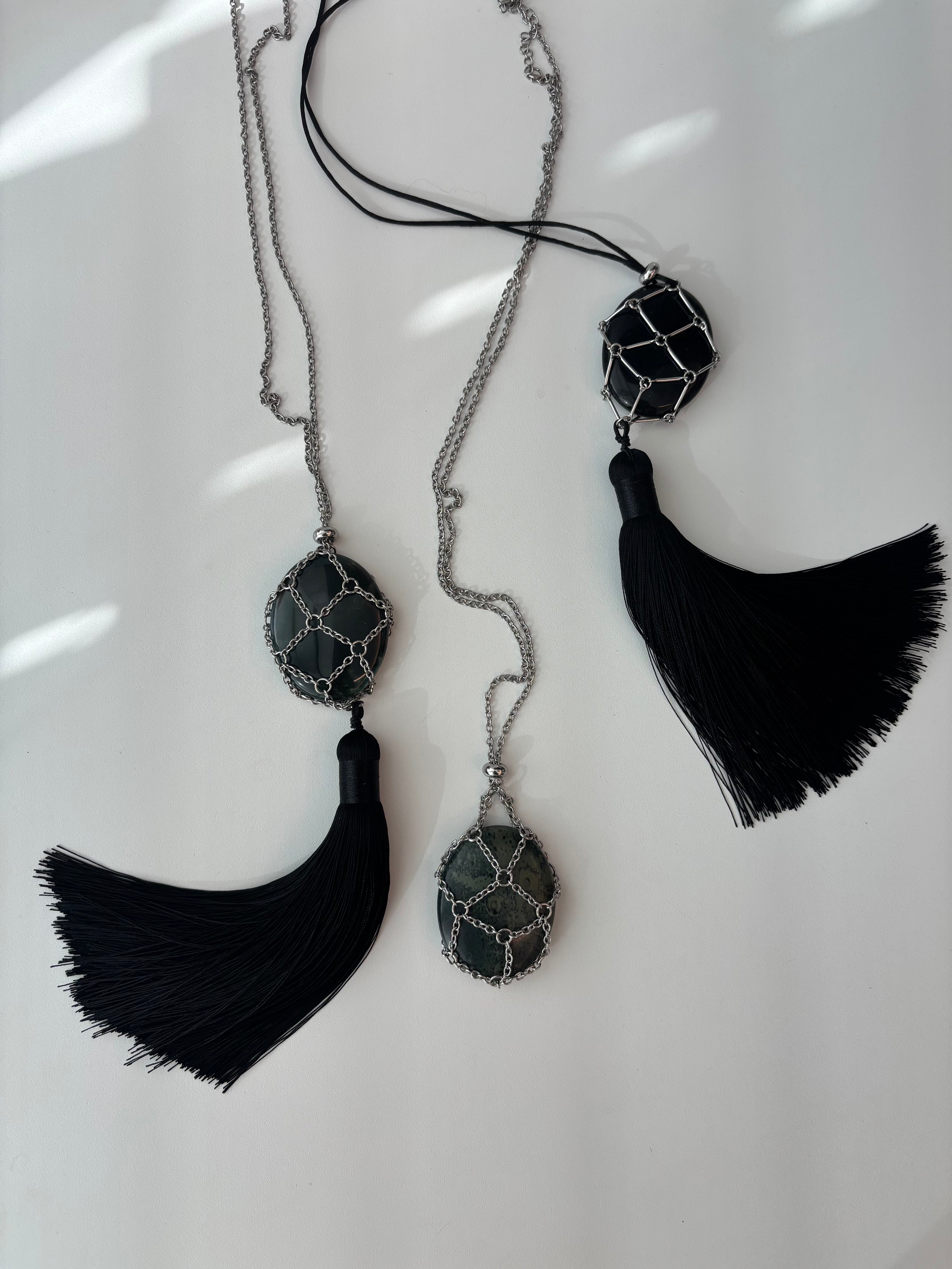 Mesh Net Long Tassel Necklace