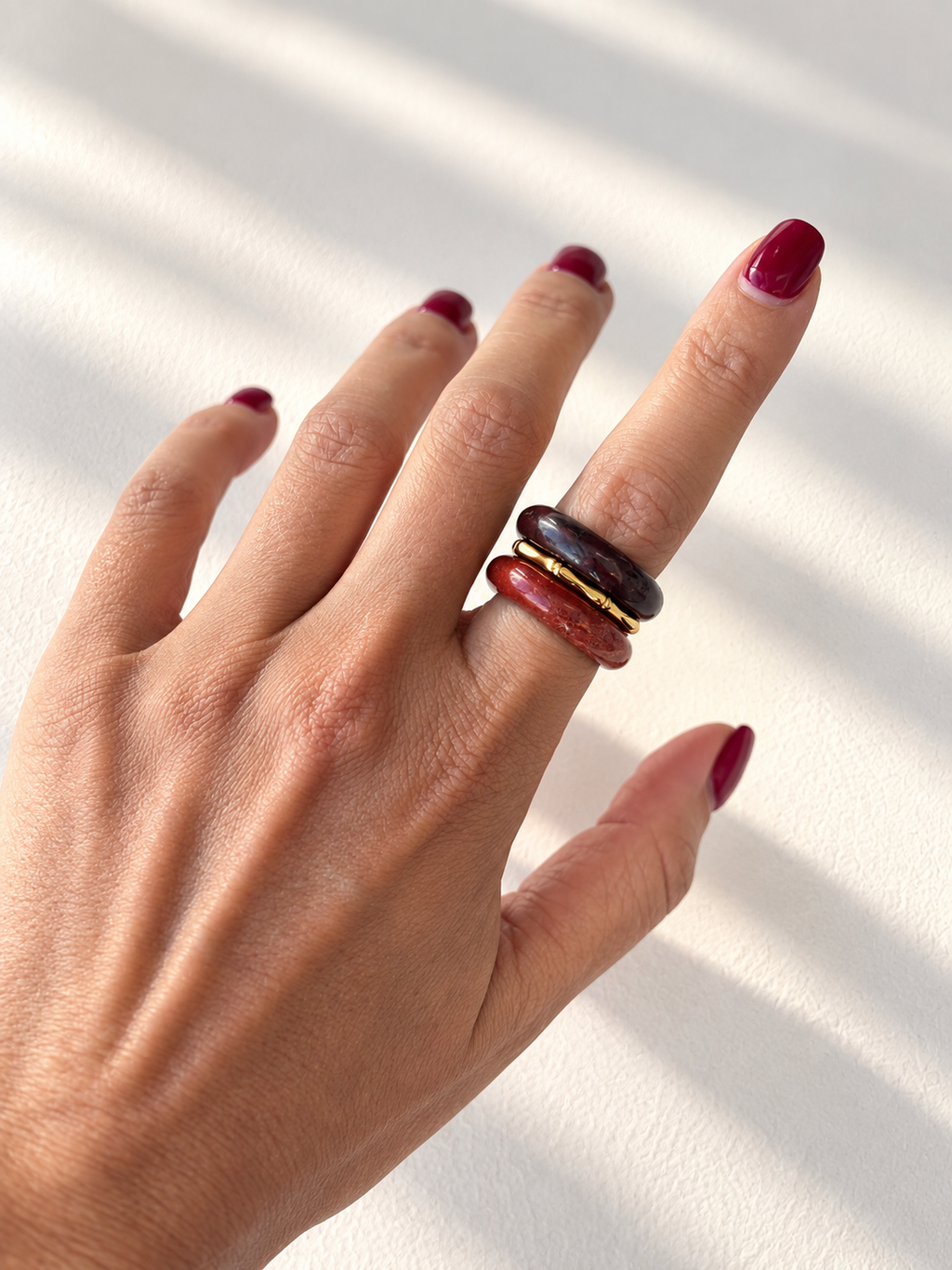 Stone Trilogy Stack Agate Ring Set Of 3 Rings