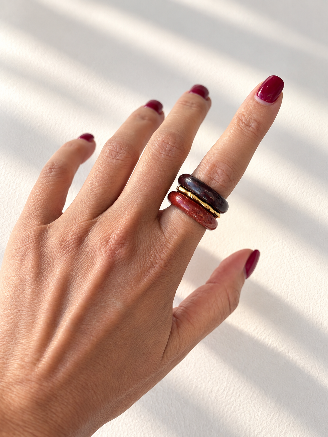 Stone Trilogy Stack Agate Ring Set Of 3 Rings