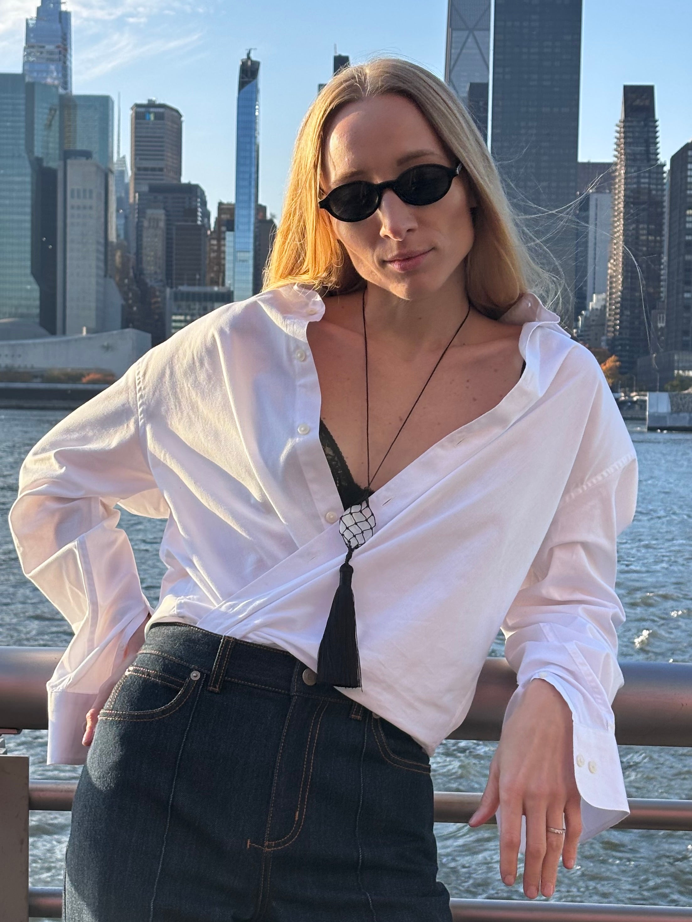 Bean Design Tassel Necklace of Natural Stone