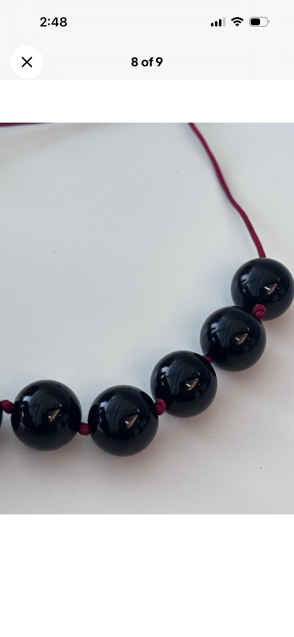 Sphere Necklace Of Black Onyx With Red Cord