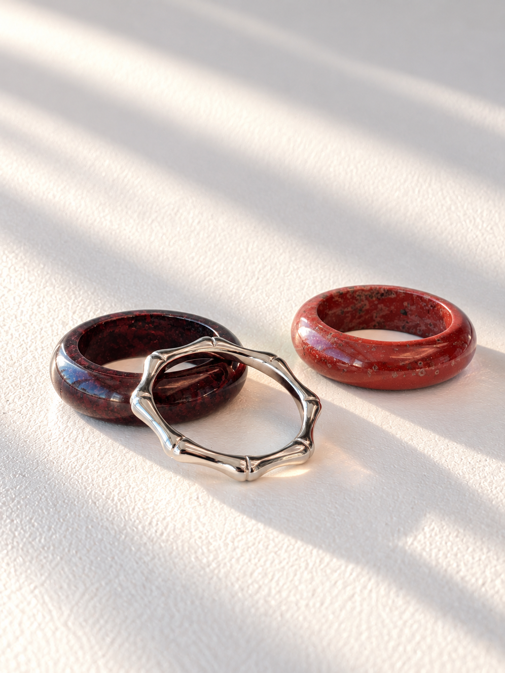 Stone Trilogy Stack Agate Ring Set Of 3 Rings