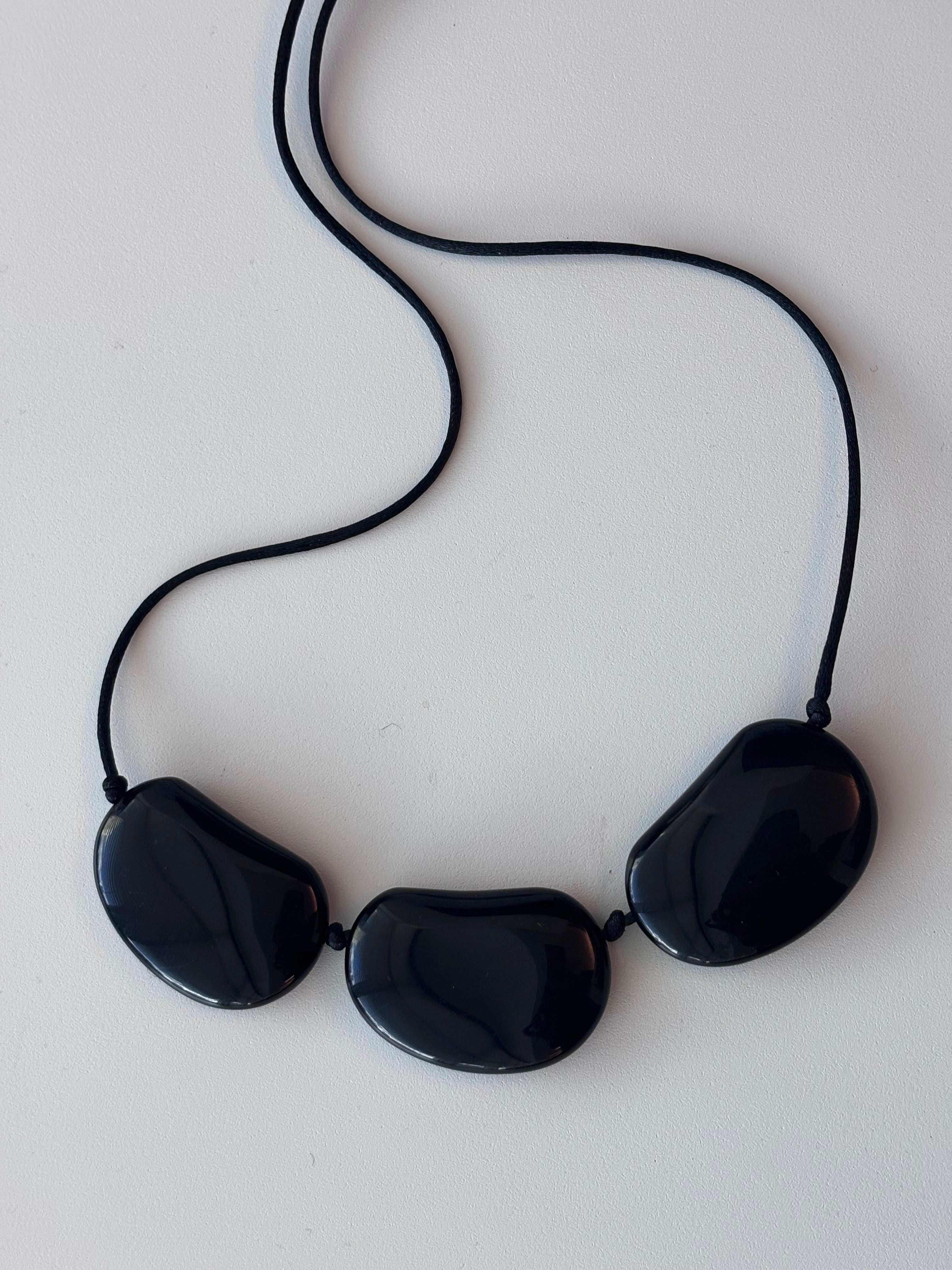 Three Beans Design Necklace in Black Onyx