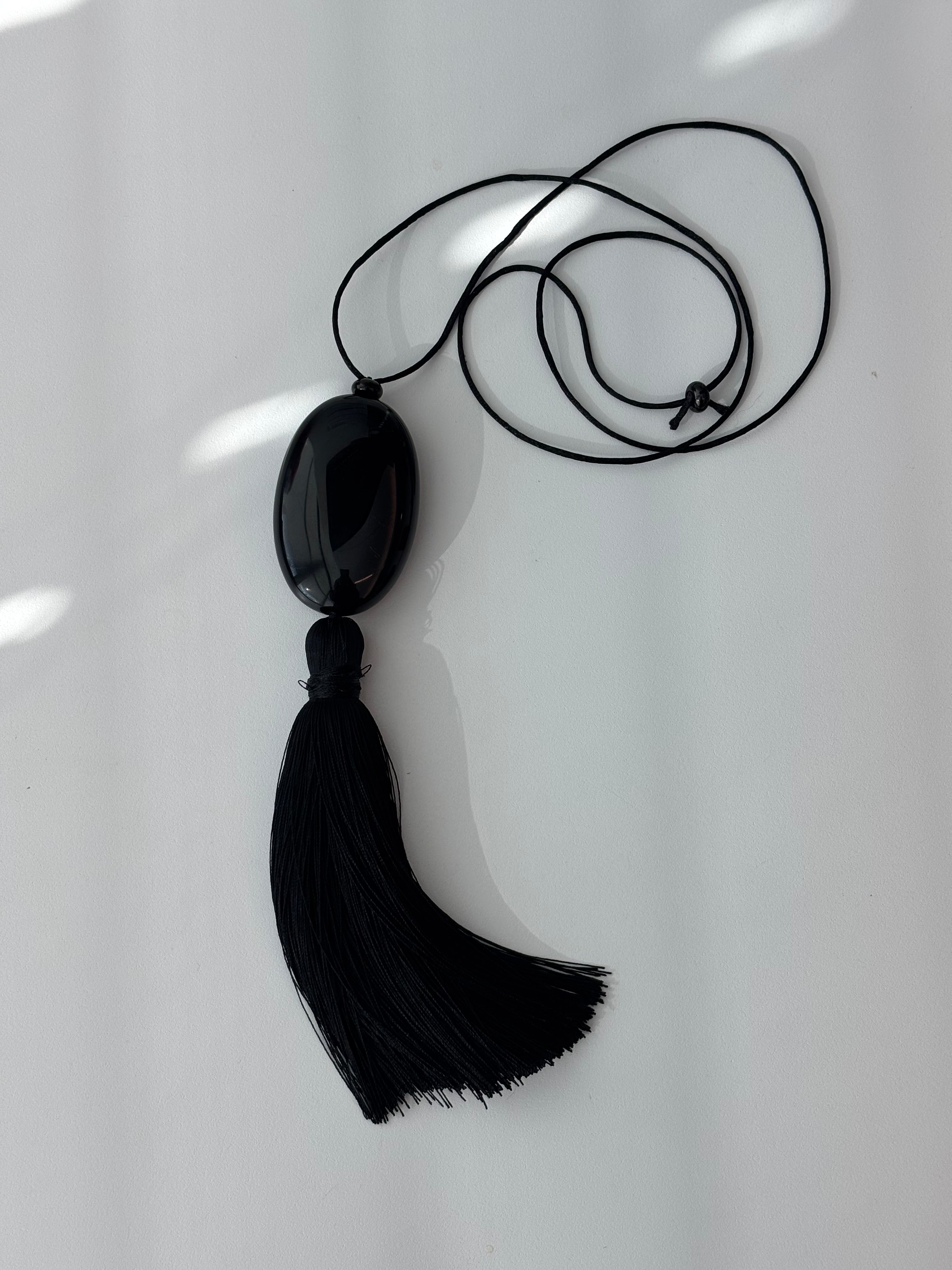Large Bean Design Long Tassel Necklace
