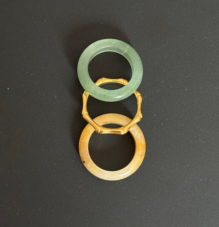 Stone Trilogy Stack Aventurine And Yellow Jade Ring Set Of 3 Rings