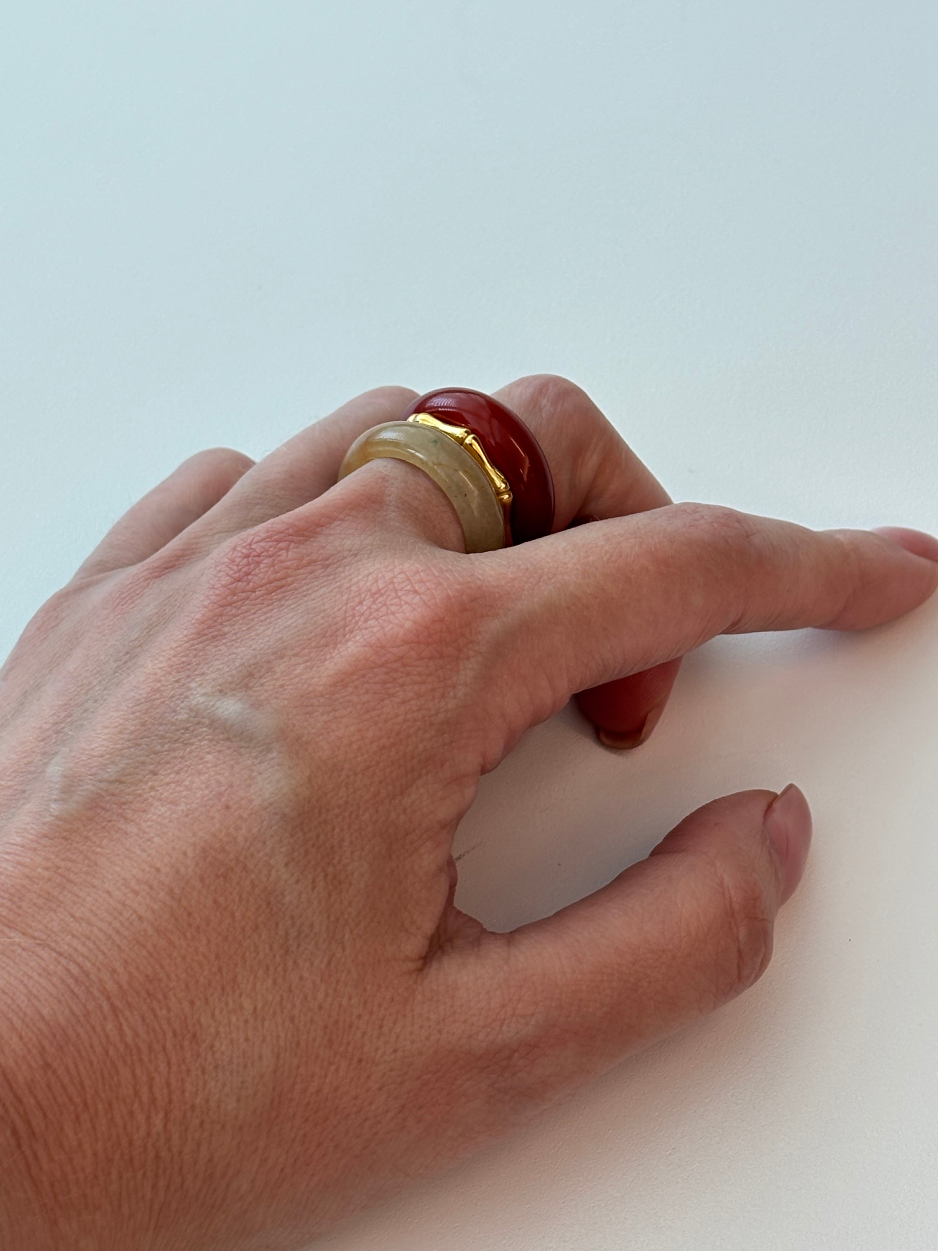 Stone Trilogy Stack Yellow Jade And Red Agate Ring Set Of 3 Rings