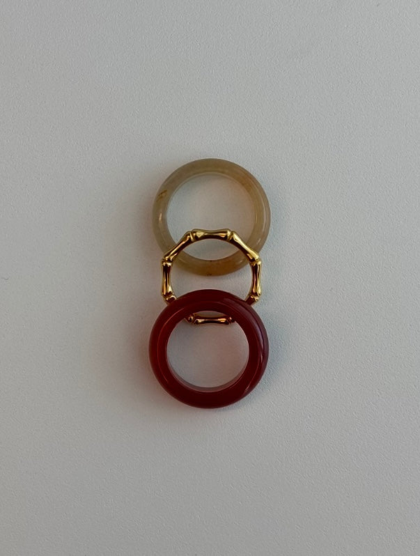 Stone Trilogy Stack Yellow Jade And Red Agate Ring Set Of 3 Rings
