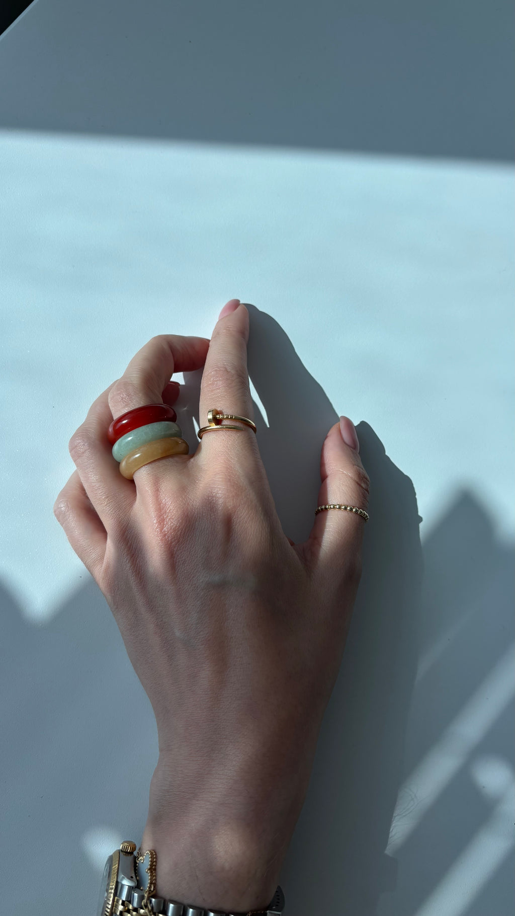 Stone Trilogy Stack Yellow Jade Red Agate Aventurine Ring Set Of 3 rings