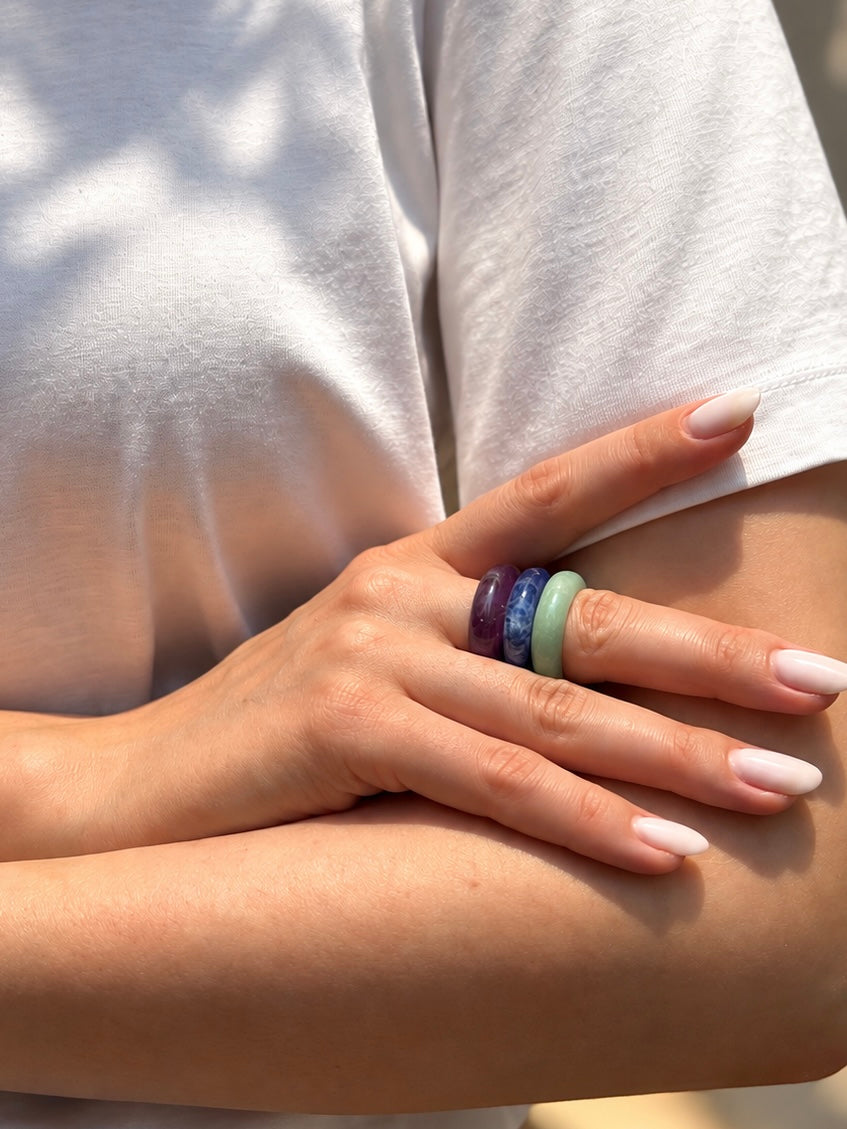 Stone Trilogy Stack Sodalite Amethyst Aventurine Ring Set Of 3 Rings