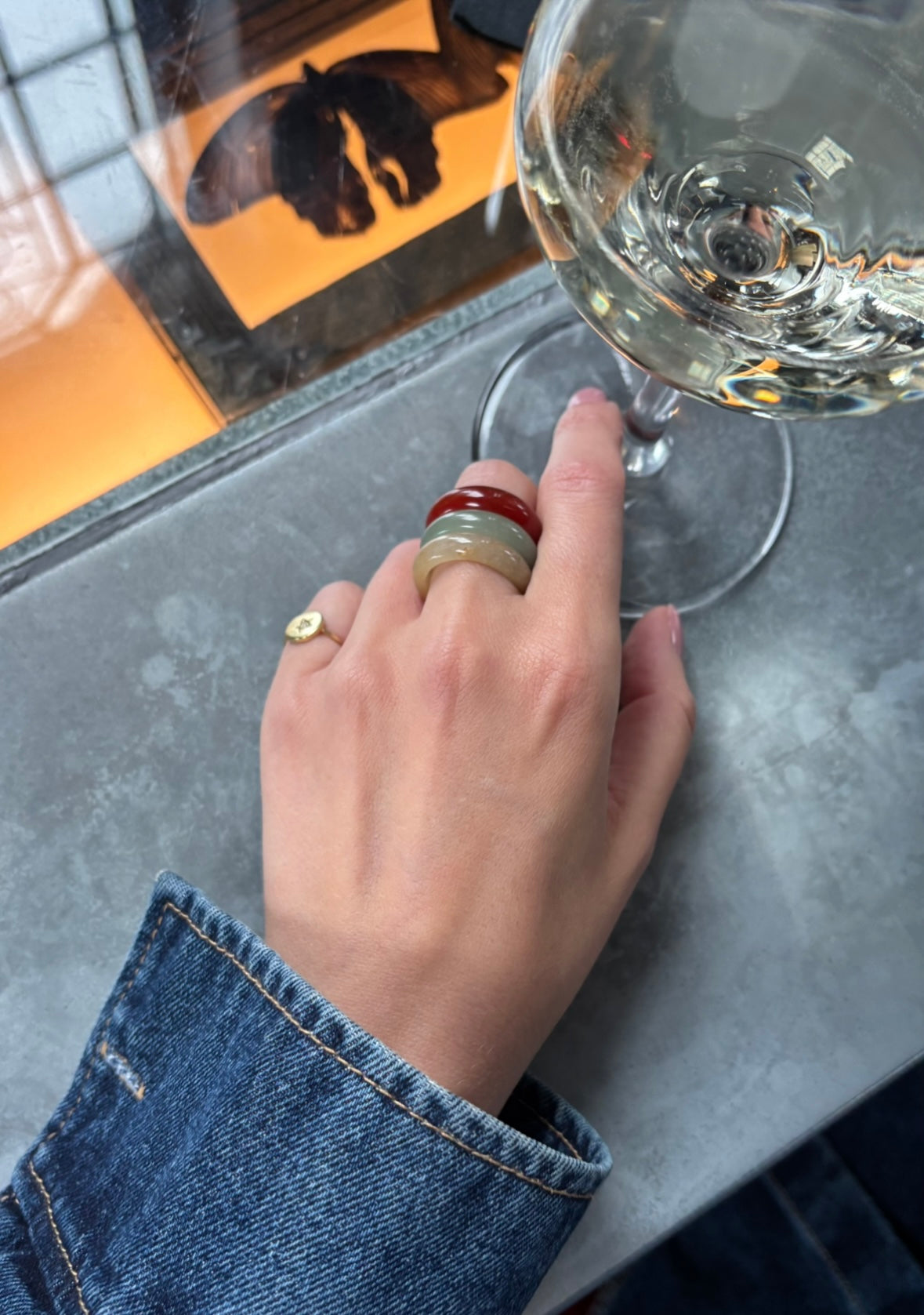 Stone Trilogy Stack Yellow Jade Red Agate Aventurine Ring Set Of 3 rings