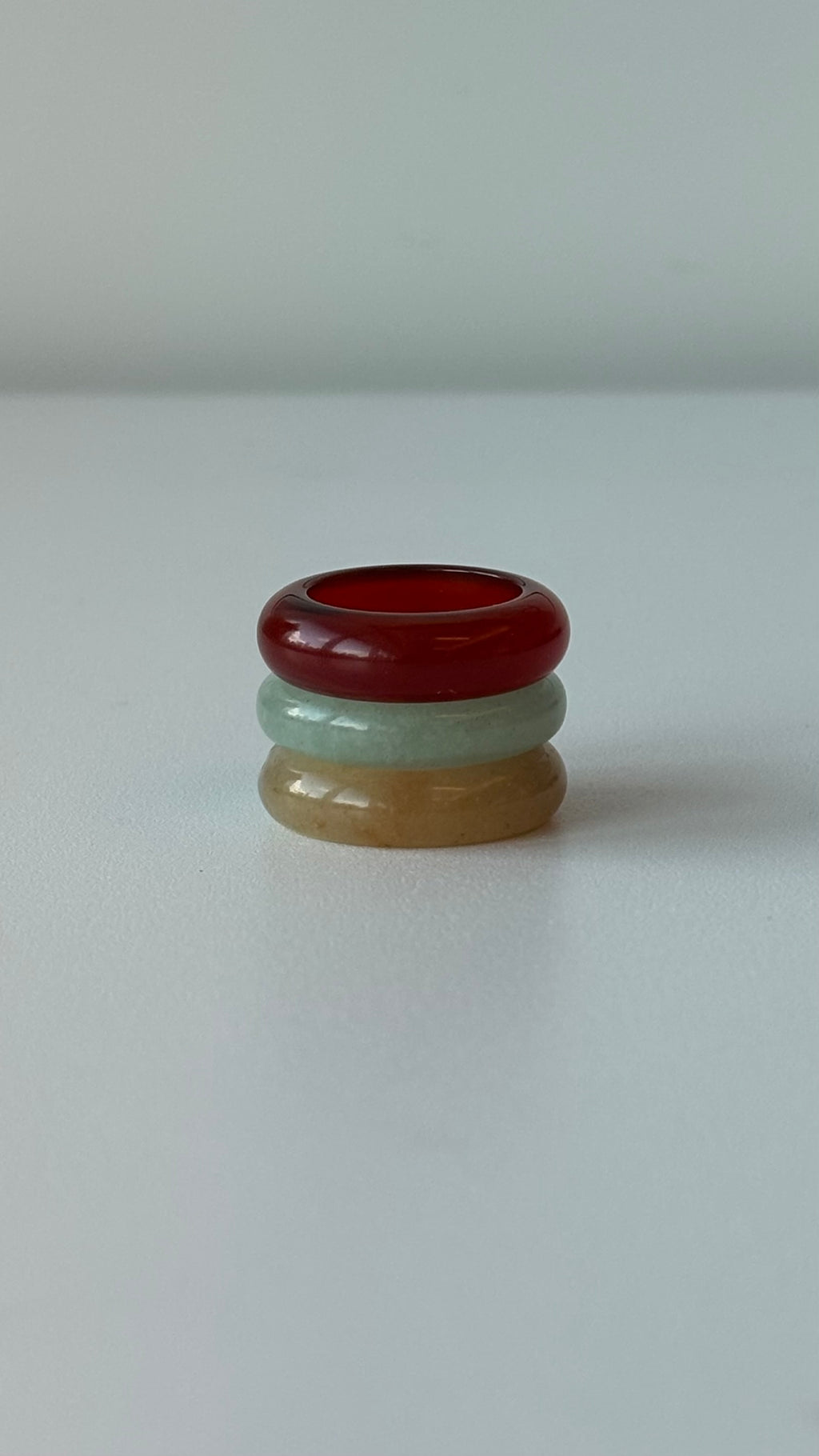 Stone Trilogy Stack Yellow Jade Red Agate Aventurine Ring Set Of 3 rings