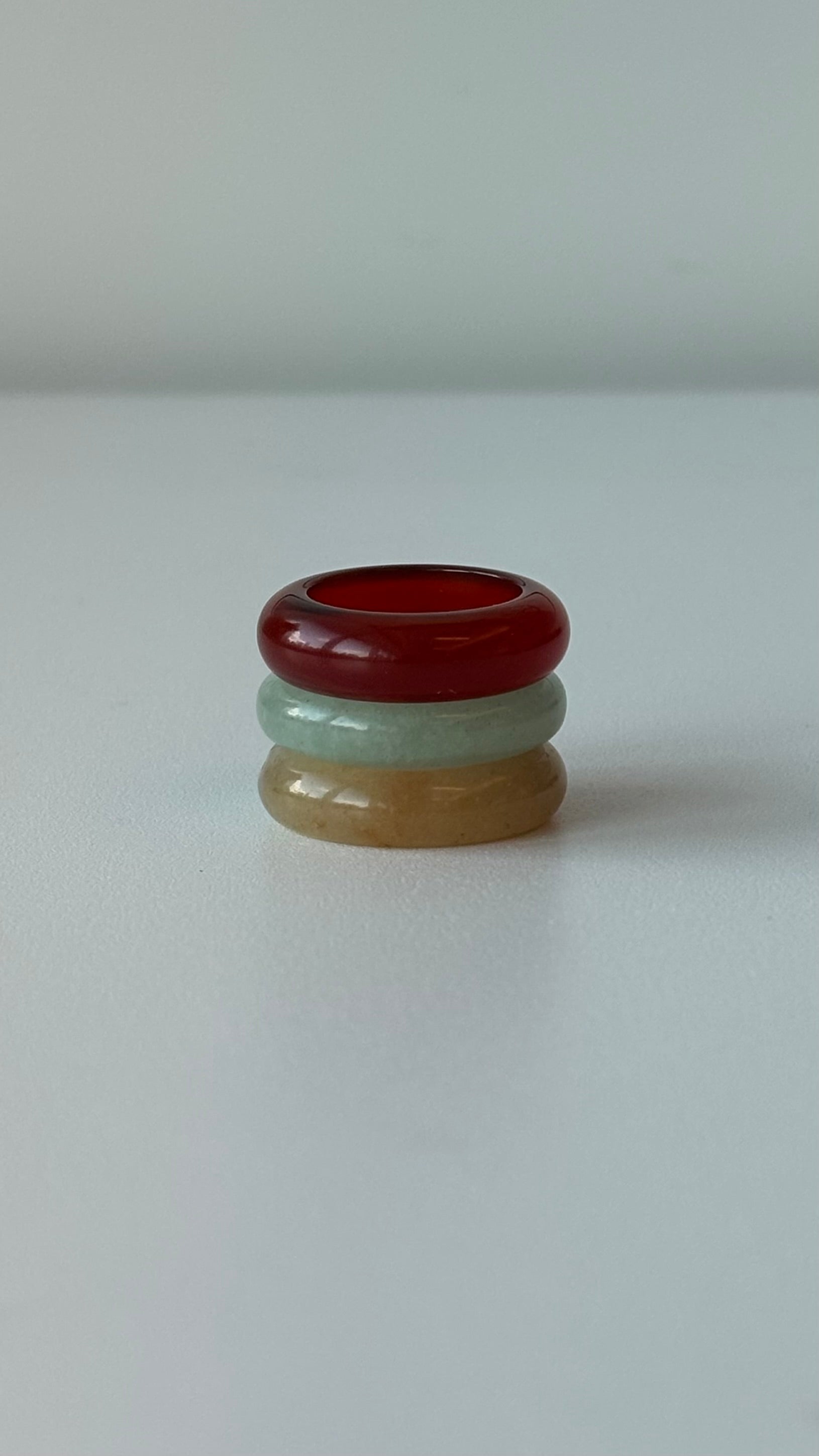 Stone Trilogy Stack Yellow Jade Red Agate Aventurine Ring Set Of 3 rings