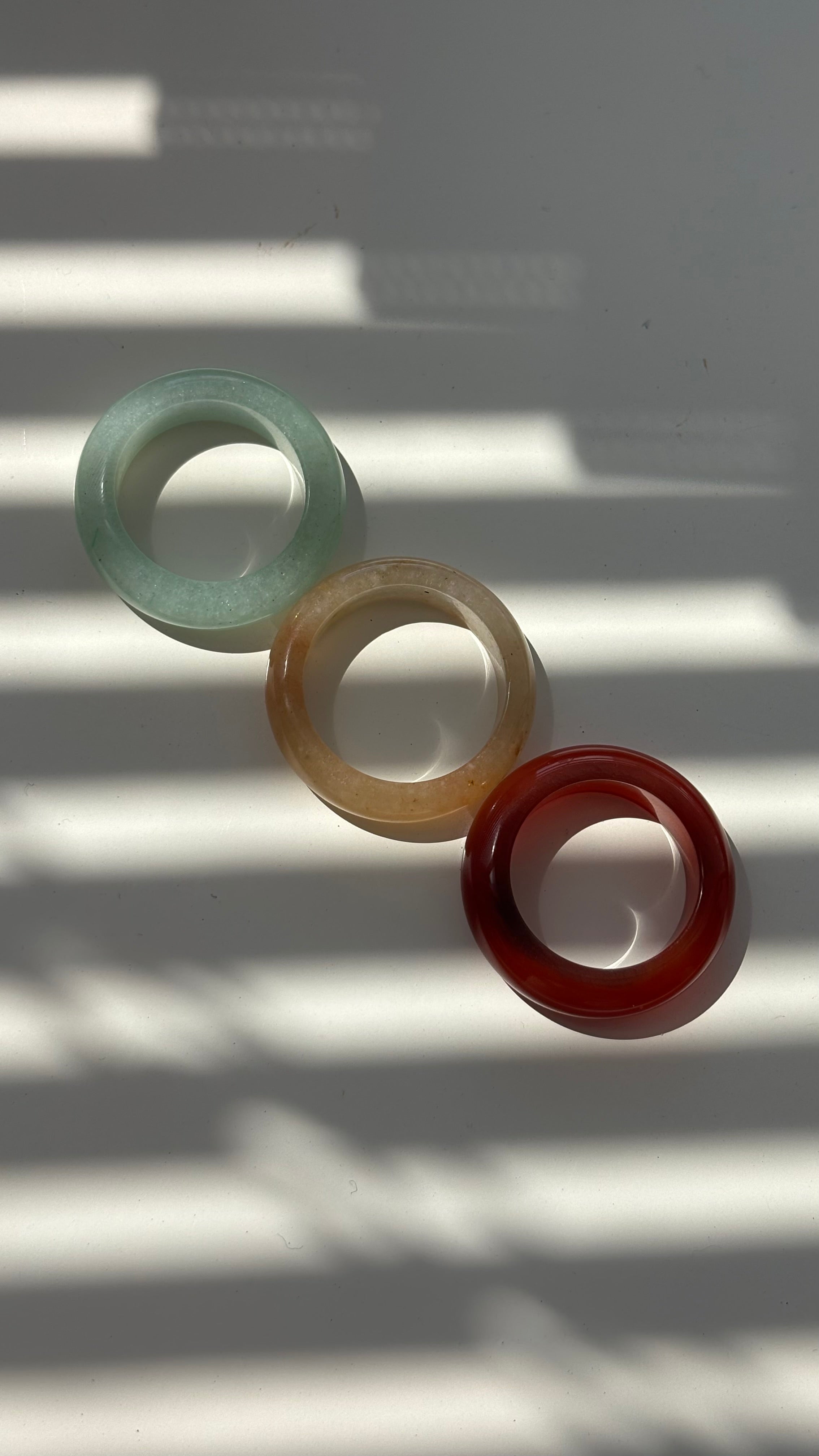 Stone Trilogy Stack Yellow Jade Red Agate Aventurine Ring Set Of 3 rings