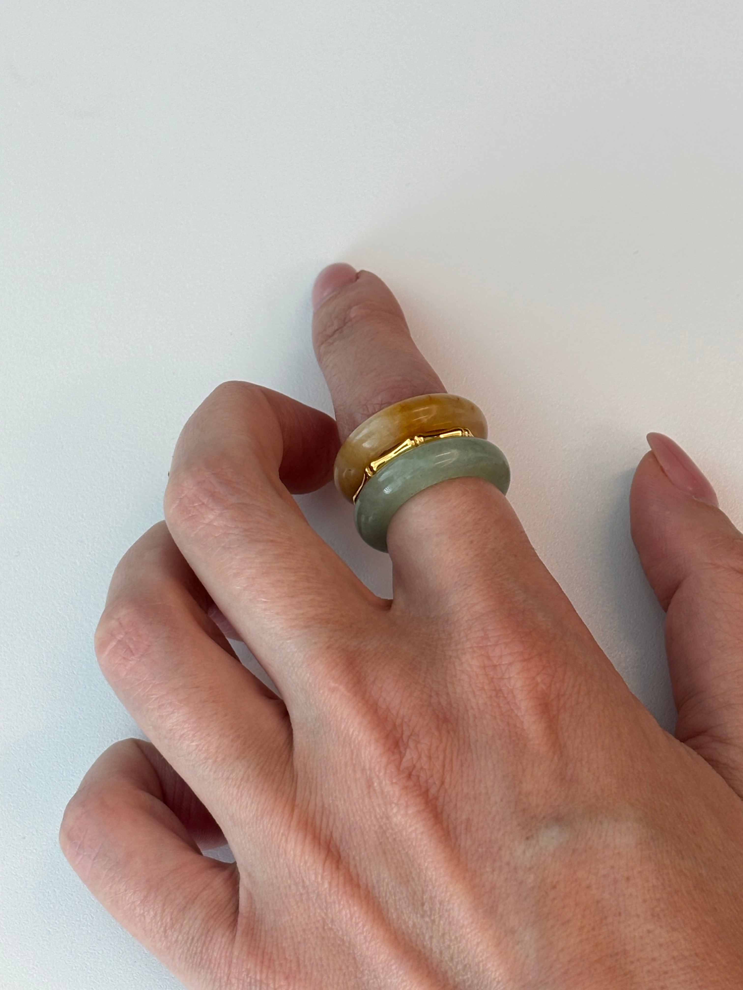 Stone Trilogy Stack Aventurine And Yellow Jade Ring Set Of 3 Rings