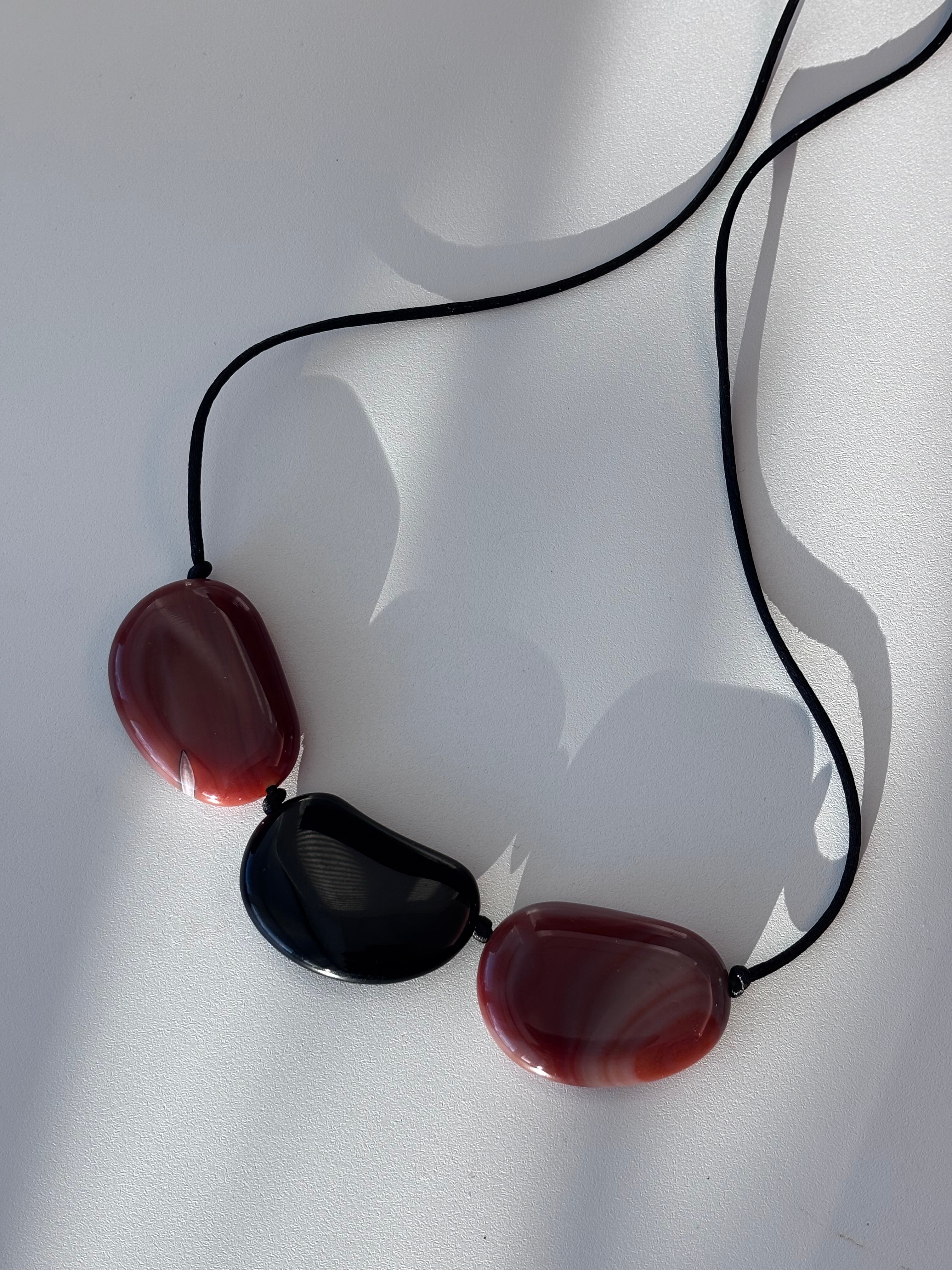 Three Beans Design Necklace in Black Onyx