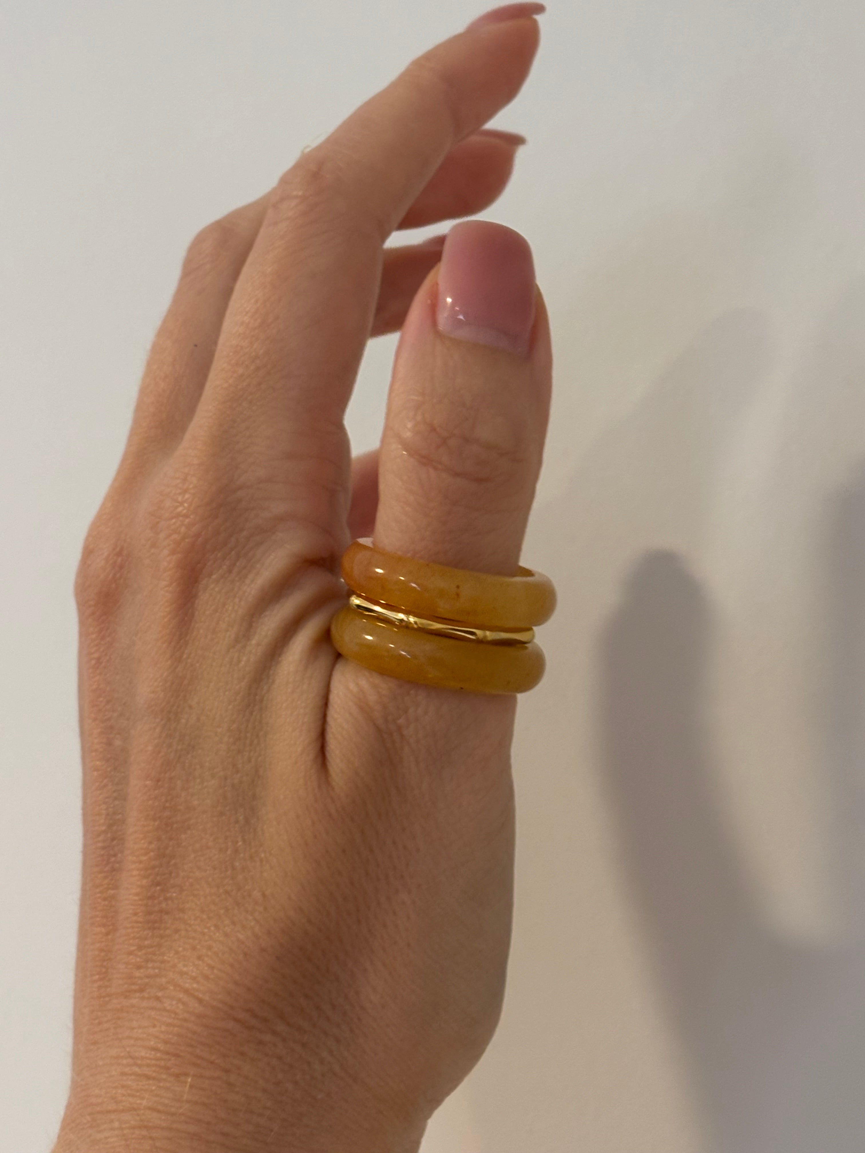 Stone Trilogy Stack Yellow Jade Ring Set Of 3 Rings