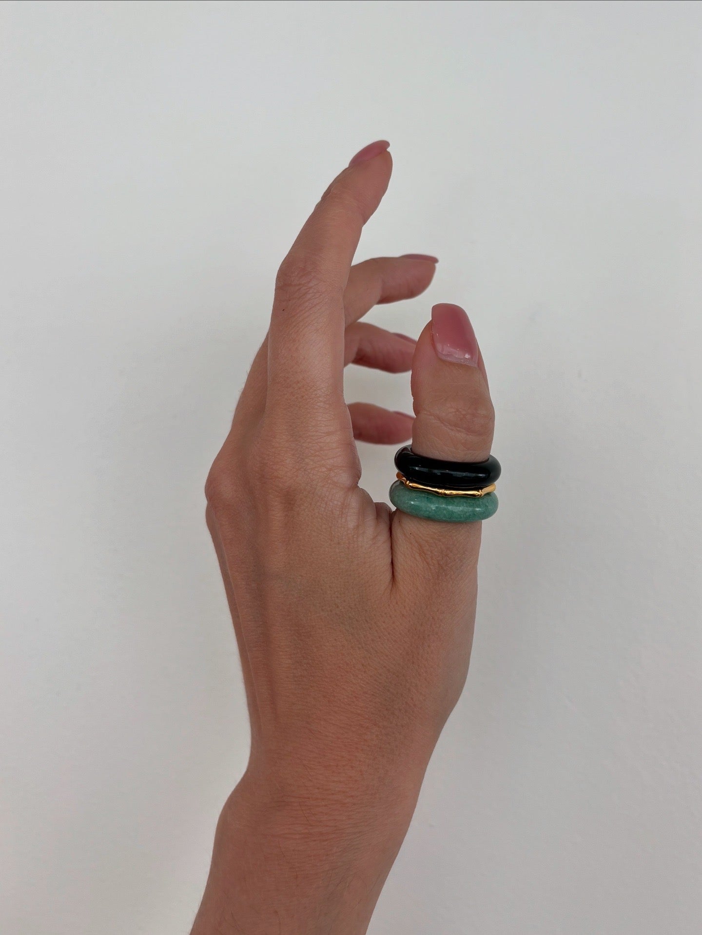 Stone Trilogy Stack Rings of Aventurine & Green Moss