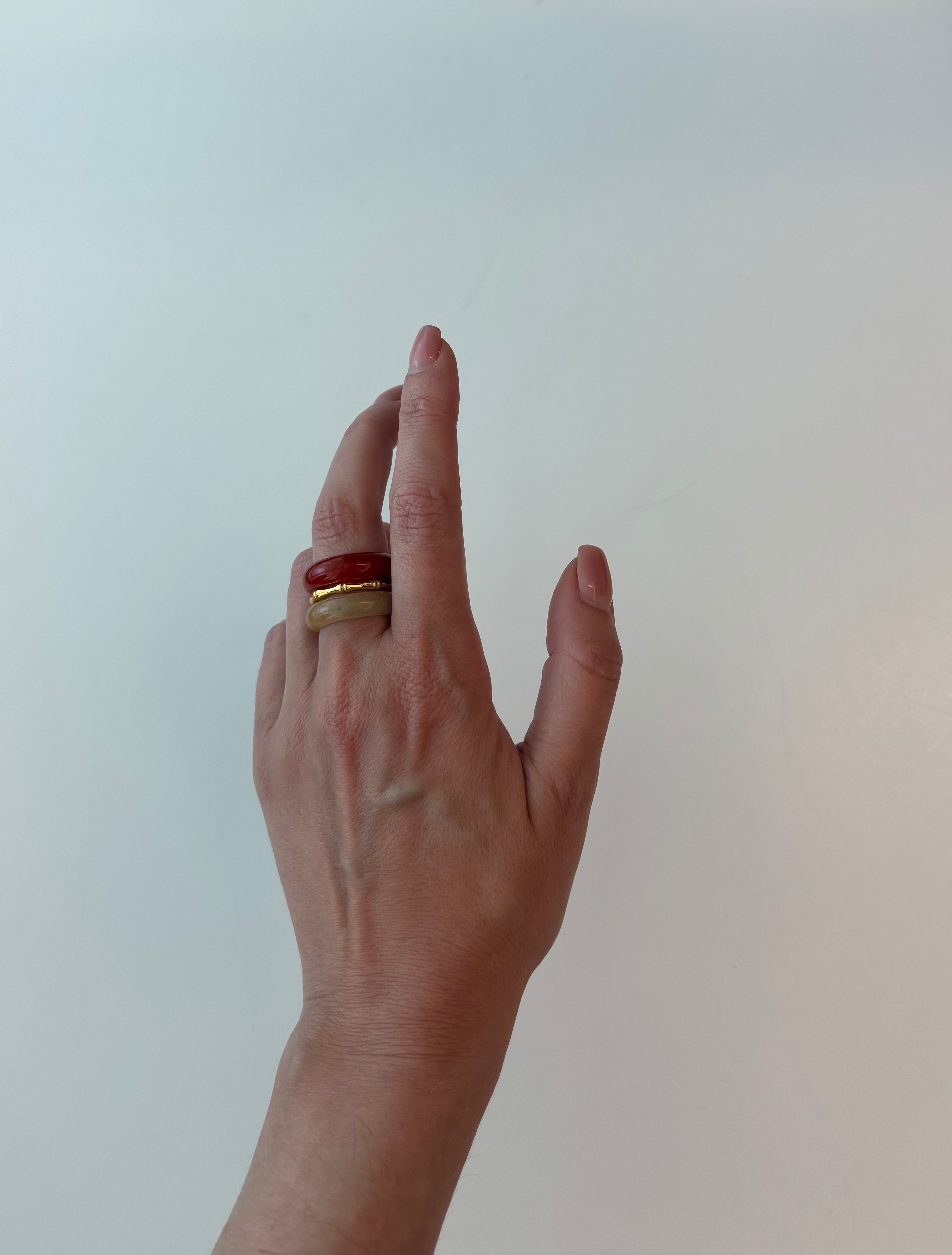 Stone Trilogy Stack Yellow Jade And Red Agate Ring Set Of 3 Rings