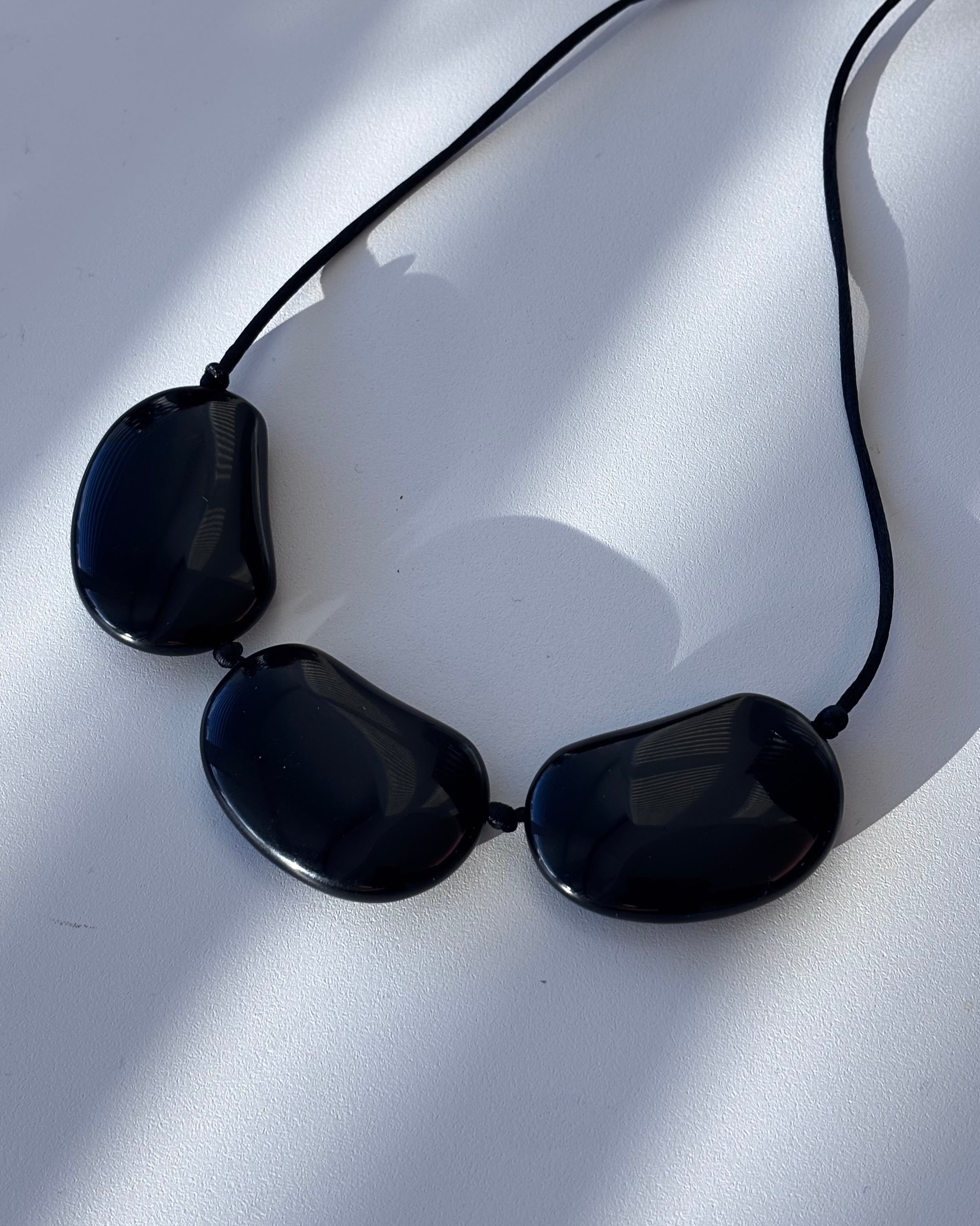 Three Beans Design Necklace in Black Onyx