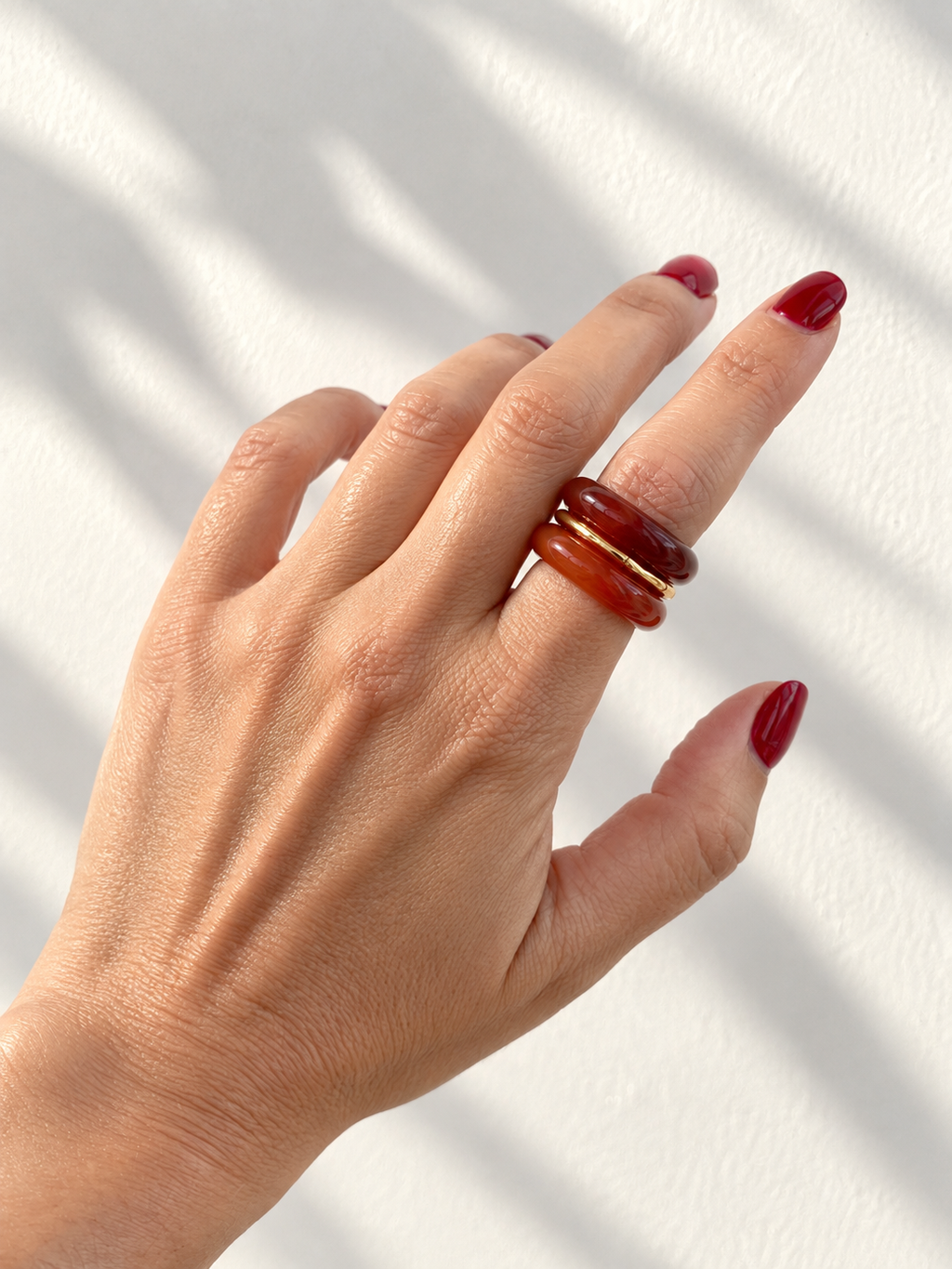 Stone Trilogy Stack Red Agate Ring Set Of 3 Rings